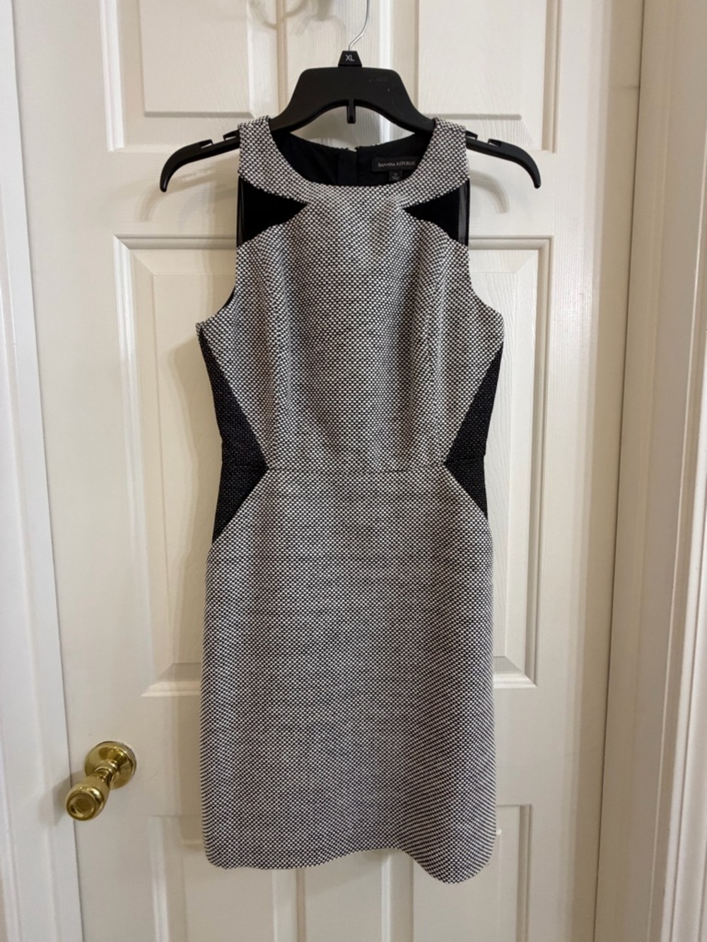 Banana Republic Black and White Textured Midi Sheath Dress
